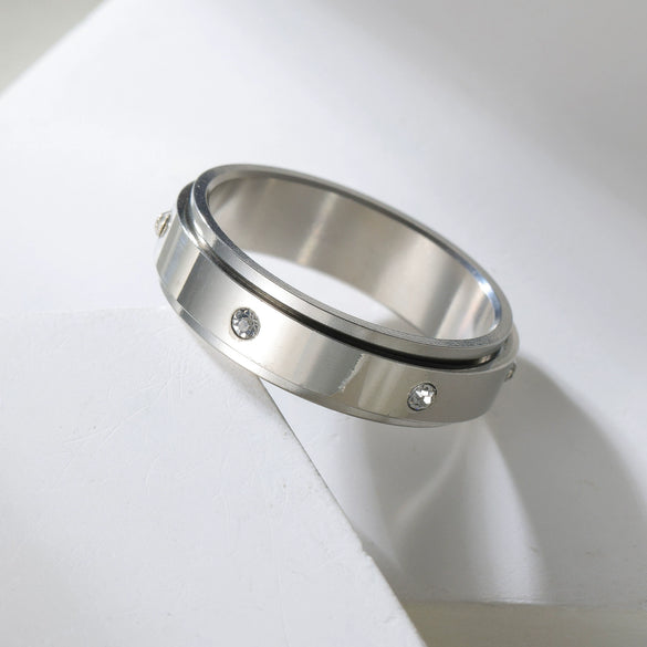 Rotating Decompression Ring Titanium Steel Geometric Electroplated Luxury Microinlaid For Women And Unisex