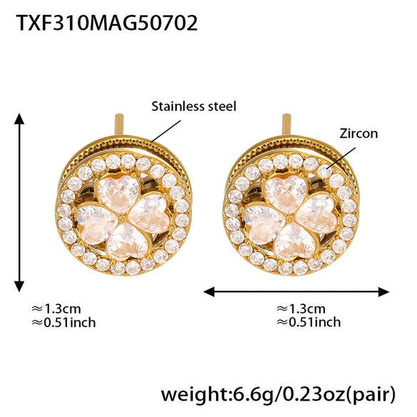 Rotating Flower Niche Fashion Elegant Women's Titanium Steel Necklace Earrings Ring Set With Electroplating