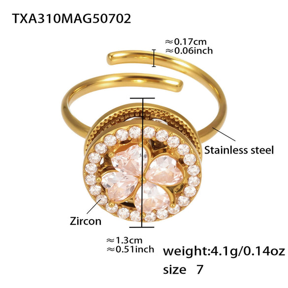Rotating Flower Niche Fashion Elegant Women's Titanium Steel Necklace Earrings Ring Set With Electroplating