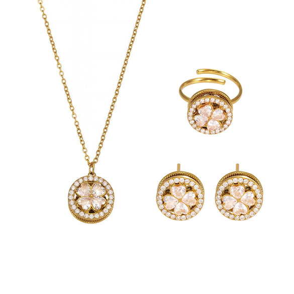 Rotating Flower Niche Fashion Elegant Women's Titanium Steel Necklace Earrings Ring Set With Electroplating