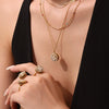Rotating Flower Niche Fashion Elegant Women's Titanium Steel Necklace Earrings Ring Set With Electroplating