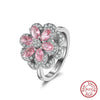 Rotating Jewelry Series S925 Sterling Silver Pink Flower Zircon Electroplated Geometric Diamond Ring For Women