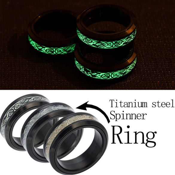Rotating Luminous Dragon Ring Jewelry Titanium Steel Electroplating Unisex With Letters Numbers Text Pattern