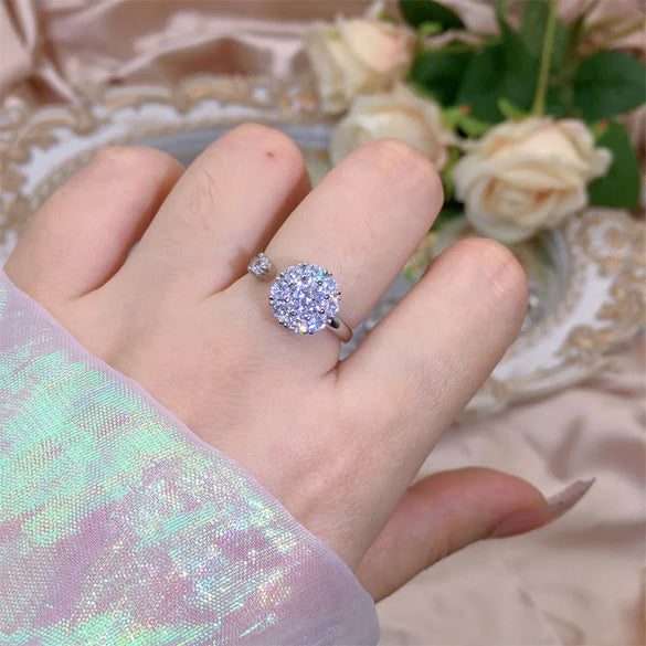 Rotating Moving Ring Flower Zircon Super Flash Ring Opening Color Retention Niche Design Fashion Hand Accessories Female Fashion