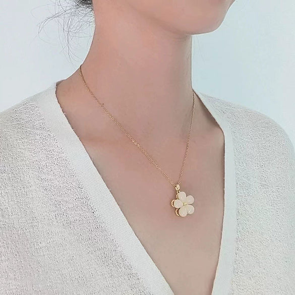Rotating Ring And Necklace Suit Pearl Copper Geometric Plant Flowers Electroplated For Women