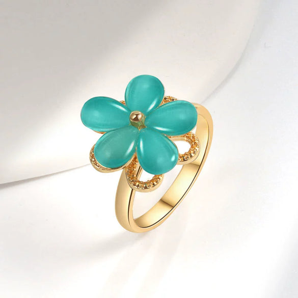 Rotating Ring And Necklace Suit Pearl Copper Geometric Plant Flowers Electroplated For Women