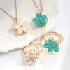 Rotating Ring And Necklace Suit Pearl Copper Geometric Plant Flowers Electroplated For Women
