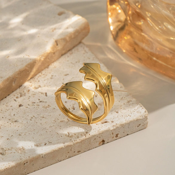 Rotating Seaweed Design Geometric Stainless Steel Electroplated Ring For Girls Non Fading Light Luxury Casual Hand Jewelry