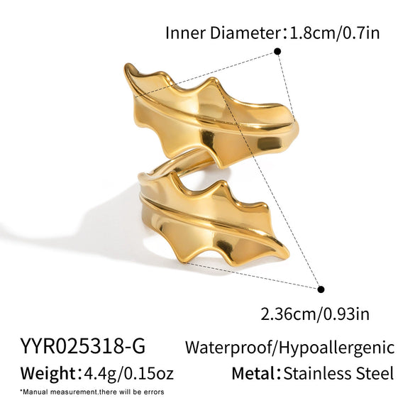Rotating Seaweed Design Geometric Stainless Steel Electroplated Ring For Girls Non Fading Light Luxury Casual Hand Jewelry