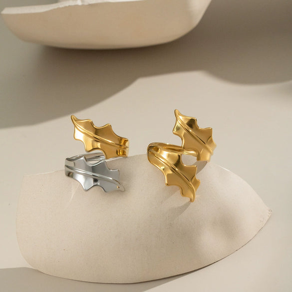 Rotating Seaweed Design Geometric Stainless Steel Electroplated Ring For Girls Non Fading Light Luxury Casual Hand Jewelry