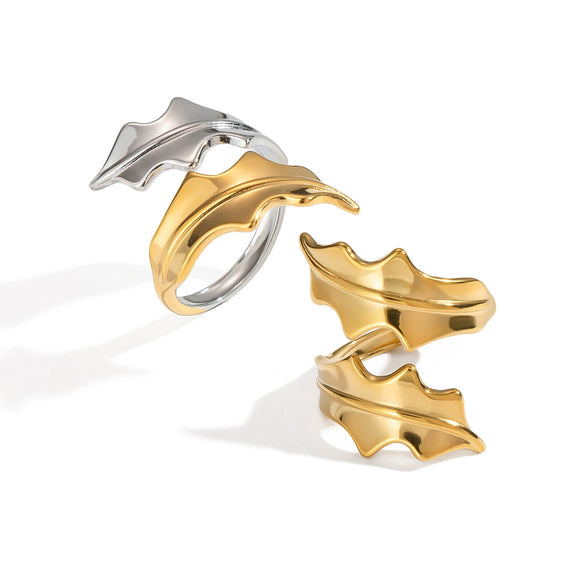 Rotating Seaweed Design Geometric Stainless Steel Electroplated Ring For Girls Non Fading Light Luxury Casual Hand Jewelry