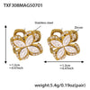 Rotating Super Flash Zircon Fourpetal Flower Jewelry Set In Titanium Steel With Electroplating For Women