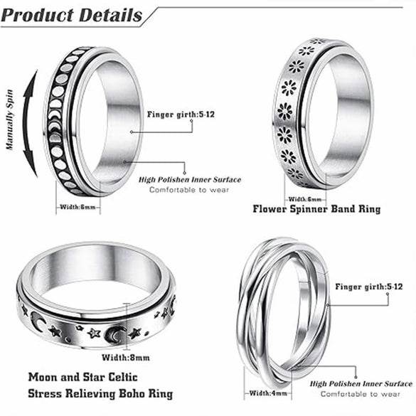 Rotating Titanium Steel Frosted Geometric Ring For Couples With Polish Finish