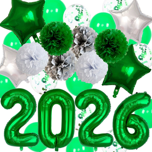 Round Aluminum Foil New Year Balloons Party Decoration Set Festive Celebration Balloon Arrangement