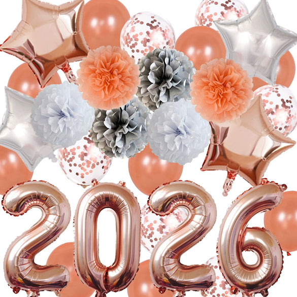 Round Aluminum Foil New Year Balloons Party Decoration Set Festive Celebration Balloon Arrangement