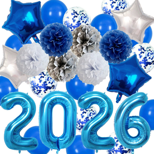 Round Aluminum Foil New Year Balloons Party Decoration Set Festive Celebration Balloon Arrangement