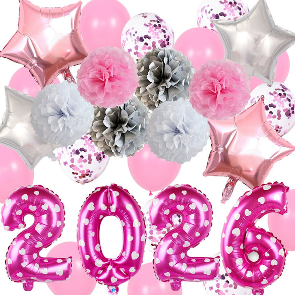 Round Aluminum Foil New Year Balloons Party Decoration Set Festive Celebration Balloon Arrangement