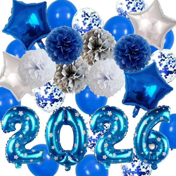 Round Aluminum Foil New Year Balloons Party Decoration Set Festive Celebration Balloon Arrangement