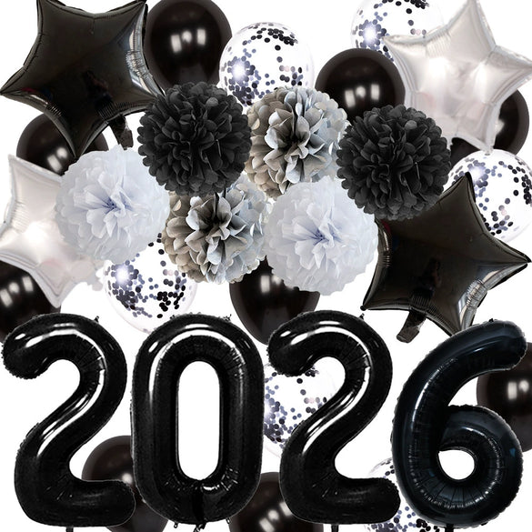 Round Aluminum Foil New Year Balloons Party Decoration Set Festive Celebration Balloon Arrangement