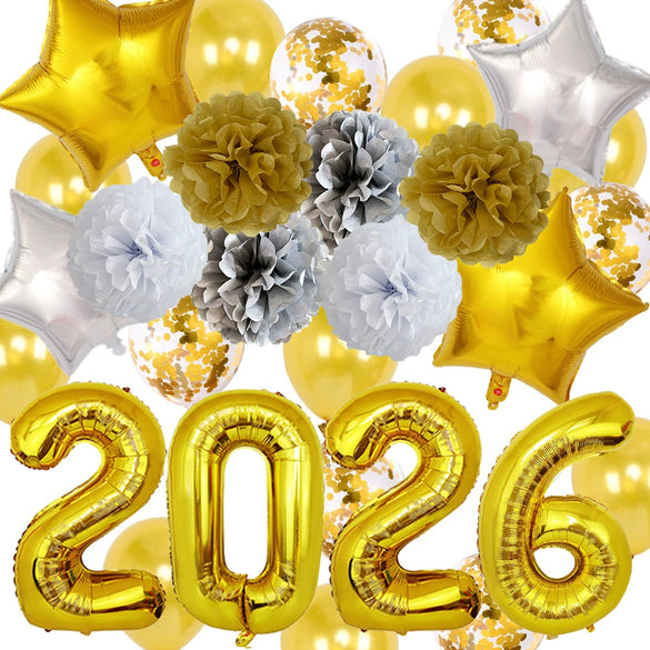 Round Aluminum Foil New Year Balloons Party Decoration Set Festive Celebration Balloon Arrangement