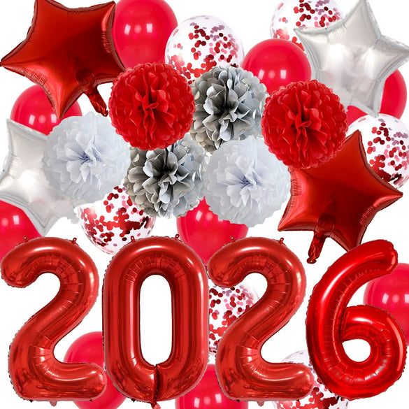 Round Aluminum Foil New Year Balloons Party Decoration Set Festive Celebration Balloon Arrangement