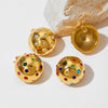 Round Ball Round Stud Earrings In Titanium Steel With Geometric Pattern And Electroplating