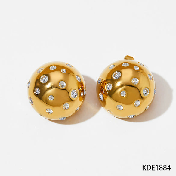 Round Ball Round Stud Earrings In Titanium Steel With Geometric Pattern And Electroplating