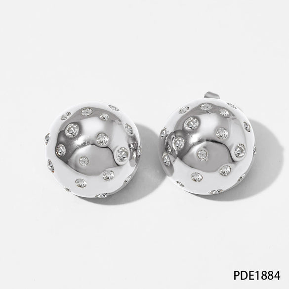 Round Ball Round Stud Earrings In Titanium Steel With Geometric Pattern And Electroplating