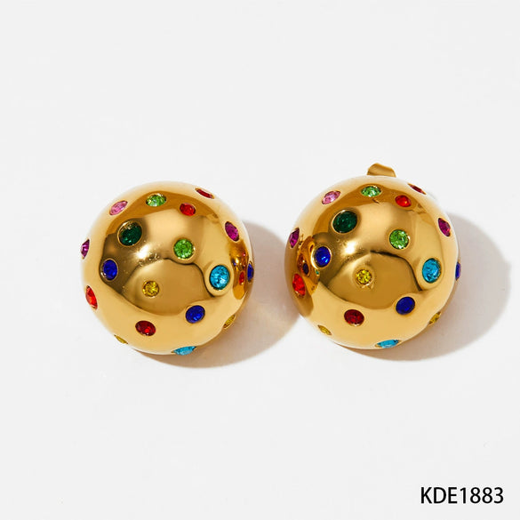Round Ball Round Stud Earrings In Titanium Steel With Geometric Pattern And Electroplating