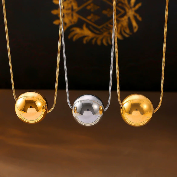 Round Ball Three Dimensional Pendant Clavicle Chain For Women Titanium Steel With 18K Gold Plated Electroplating Geometric Pattern Light Luxury Jewelry