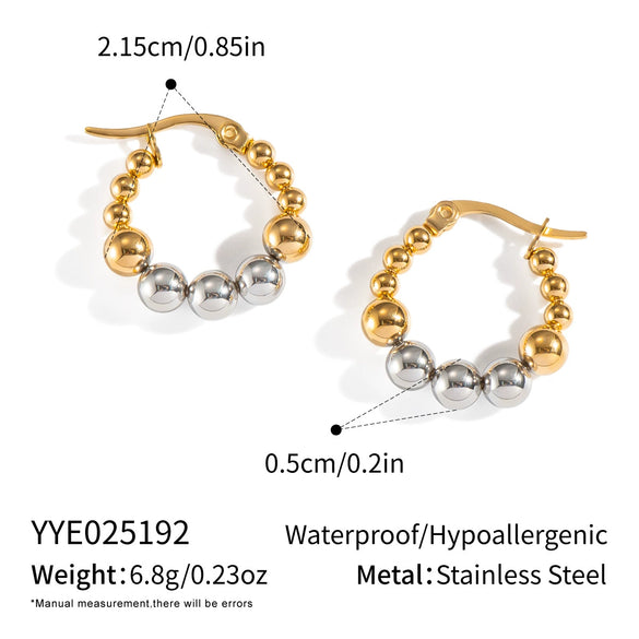 Round Bead Beaded Gold And Silver Color Matching Geometric Stainless Steel Earrings With Electroplating For Women