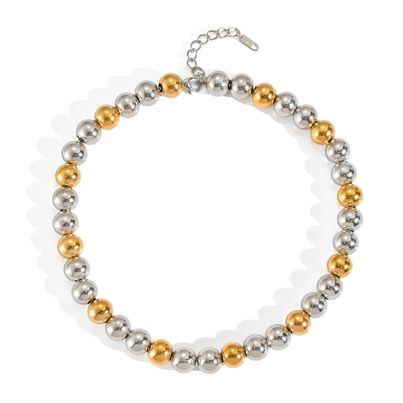 Round Bead Gold And Silver Color Matching Necklace For Girls Stainless Steel Geometric Exaggerate Electroplating Jewelry Accessories
