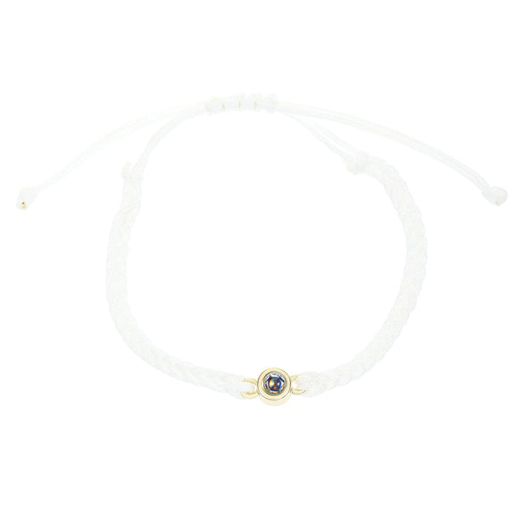 Round Bead Projection Hand Woven Cord Couple Bracelet In Powder Blue Black And White