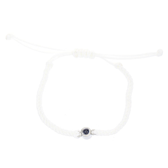 Round Bead Projection Hand Woven Cord Couple Bracelet In Powder Blue Black And White