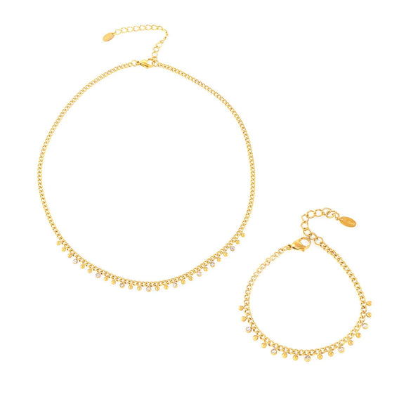 Round Bead Spacer Diamond Tassel Necklace And Niche Bracelet Titanium Steel 18K True Gold Plated