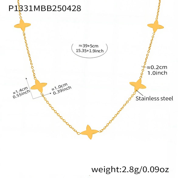 Round Bead Zircon Stacked Lucky Four Leaf Flower Small Clavicle Chain Light Luxury Necklace In Stainless Steel With Electroplating For Women