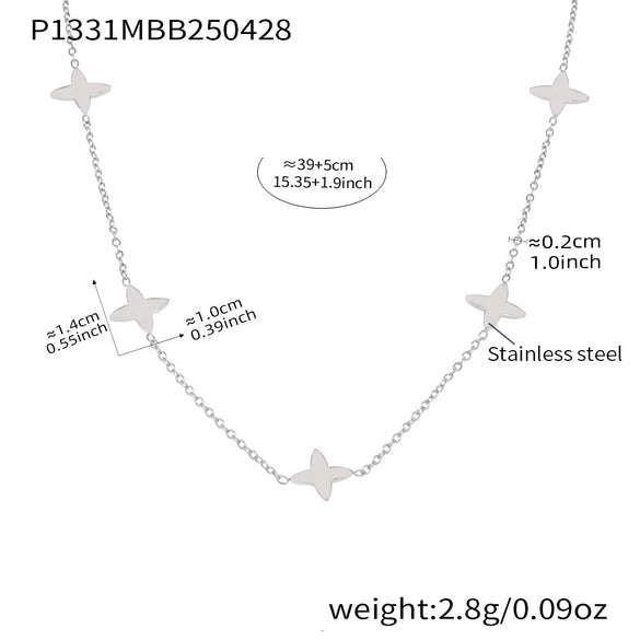 Round Bead Zircon Stacked Lucky Four Leaf Flower Small Clavicle Chain Light Luxury Necklace In Stainless Steel With Electroplating For Women