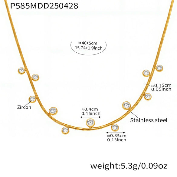Round Bead Zircon Stacked Lucky Four Leaf Flower Small Clavicle Chain Light Luxury Necklace In Stainless Steel With Electroplating For Women
