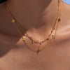 Round Bead Zircon Stacked Lucky Four Leaf Flower Small Clavicle Chain Light Luxury Necklace In Stainless Steel With Electroplating For Women