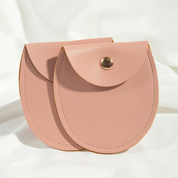 Round Bottom Pu Leather Snap Flip Bag For Jewelry Earrings Storage With Embossing