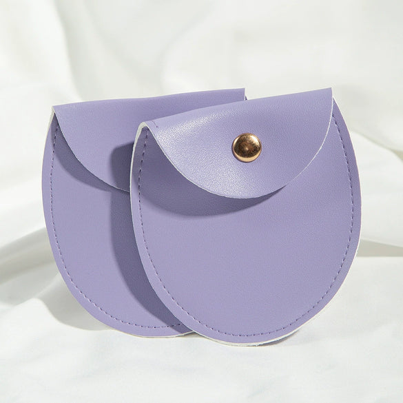 Round Bottom Pu Leather Snap Flip Bag For Jewelry Earrings Storage With Embossing