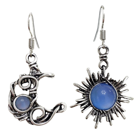 Round Chrysanthemum Bohemian Vintage Sun Moon Earrings Alloy Electroplated Moonstone Asymmetric