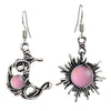 Round Chrysanthemum Bohemian Vintage Sun Moon Earrings Alloy Electroplated Moonstone Asymmetric