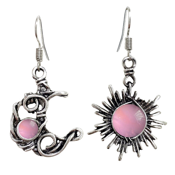 Round Chrysanthemum Bohemian Vintage Sun Moon Earrings Alloy Electroplated Moonstone Asymmetric