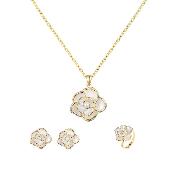 Round Chrysanthemum Four Leaf Clover Titanium Steel Jewelry Set With Gemstone Inlaid And Electroplated For Women