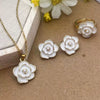 Round Chrysanthemum Four Leaf Clover Titanium Steel Jewelry Set With Gemstone Inlaid And Electroplated For Women