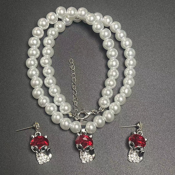 Round Chrysanthemum Four Leaf Clover Titanium Steel Jewelry Set With Gemstone Inlaid And Electroplated For Women