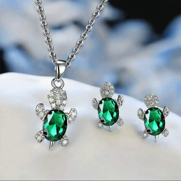 Round Chrysanthemum Turtle Design Alloy Jewelry Set With Electroplating Animal Series Unisex Earrings And Necklace