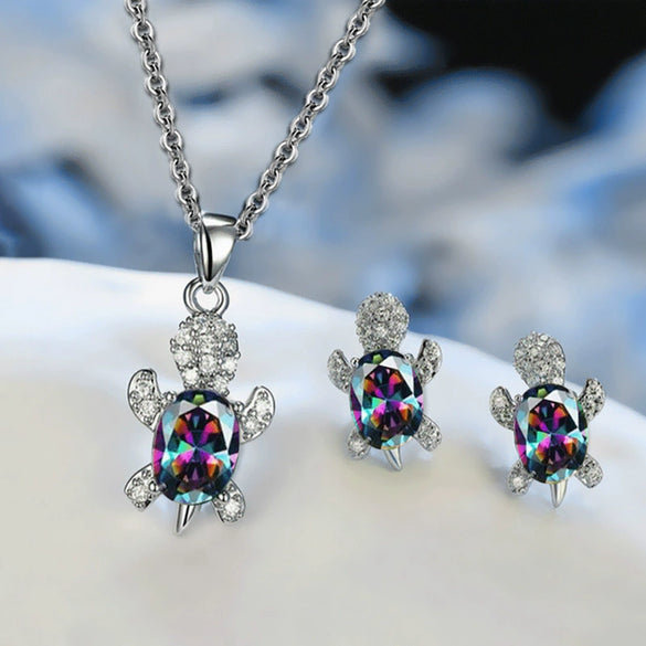 Round Chrysanthemum Turtle Design Alloy Jewelry Set With Electroplating Animal Series Unisex Earrings And Necklace