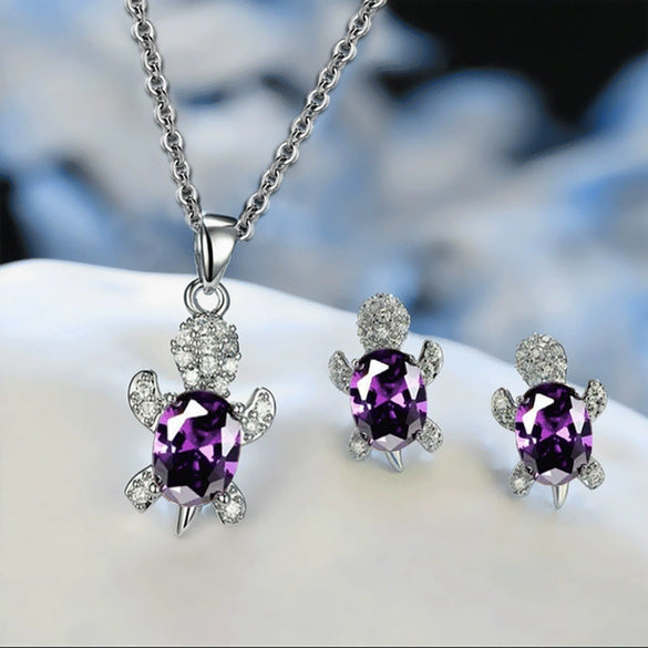 Round Chrysanthemum Turtle Design Alloy Jewelry Set With Electroplating Animal Series Unisex Earrings And Necklace